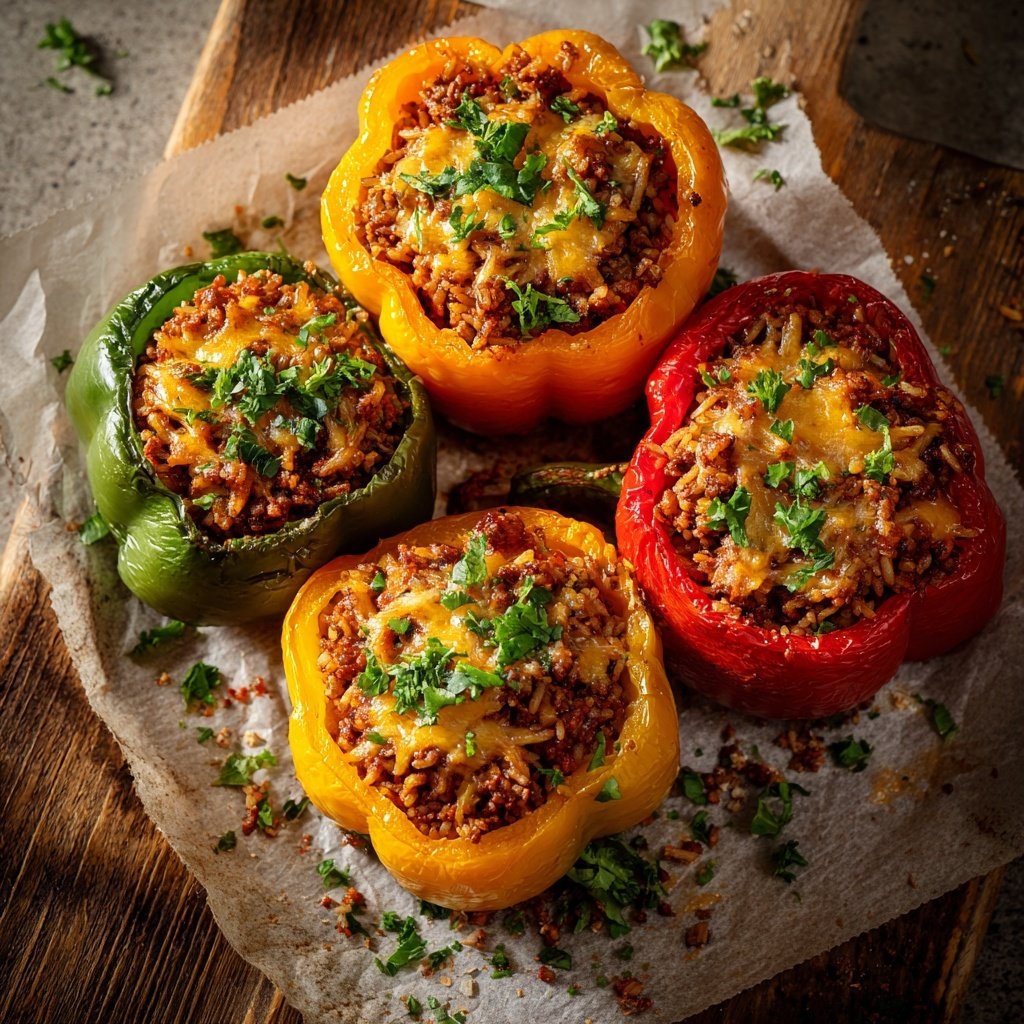 Ground Beef And Rice Stuffed Peppers