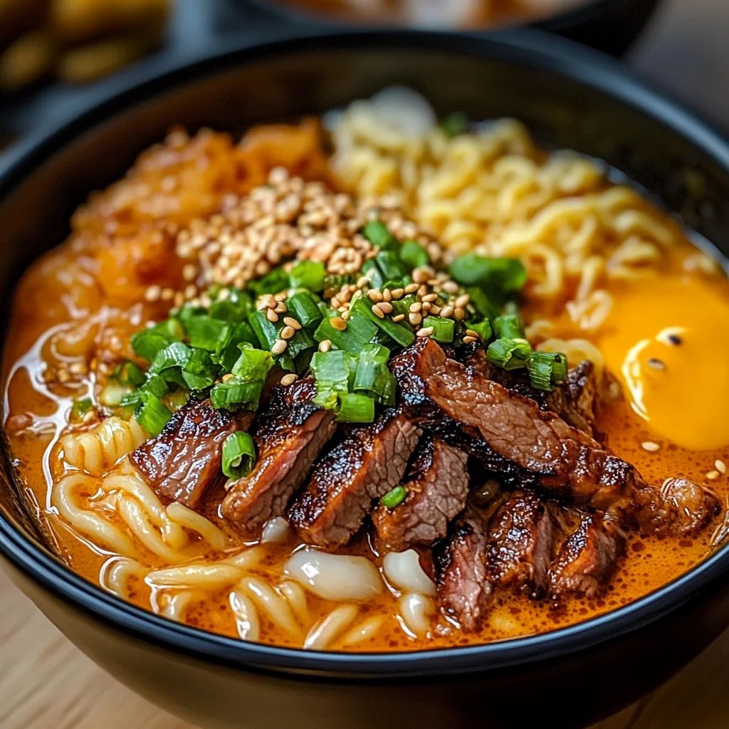 Spicy Korean Ramen with Grilled Beef & Creamy Sauce