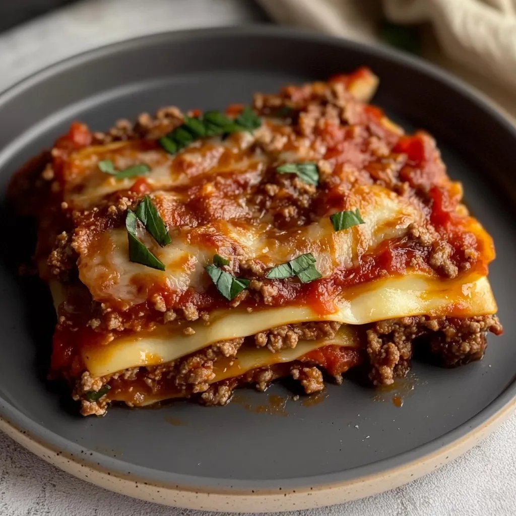 Eggplant Layered Individual Italian Lasagna with Ground Meat Sauce